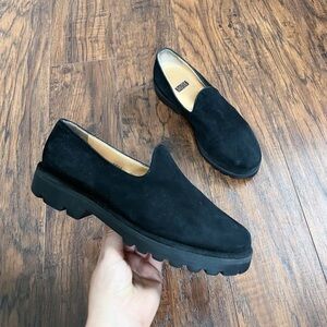 Walter Steiger • vintage Y2K chunky loafer platform slip on black suede lug sole